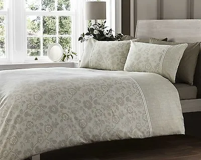£13.99 • Buy Single Bed Duvet Cover Set Lace Effect Linen Natural 300 Thread Count Floral