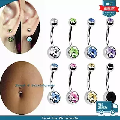 12 Pcs/Pack Belly Button Bars Navel Bar Rings Crystal Gem Balls Surgical Steel • £4.55