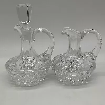 Vintage Set Oil And Vinegar Cruets Pressed/Cut Glass.  • $20.67