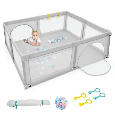 Baby Playpen Portable Large Safety Infant Activity Center W/ 50 PCS Ocean Balls • £63.95