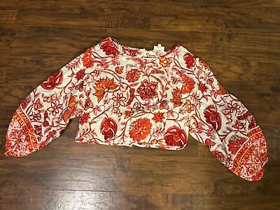 NWT Nicole Miller Long Sleeve Cropped Boho Patterned Blouse - Size Medium • $14.99