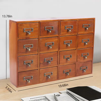 16 Drawers Vintage Wood Apothecary Medicine Cabinet Label Holder Card Catalog • $63.65