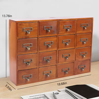 Vintage Library Desk Drawer Organizer - Wooden Storage Box With 16 Drawers Retro • $63.65