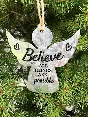 Galvanized Metal Angel Hanging Ornament-Believe All Things Are Possible • $8.50