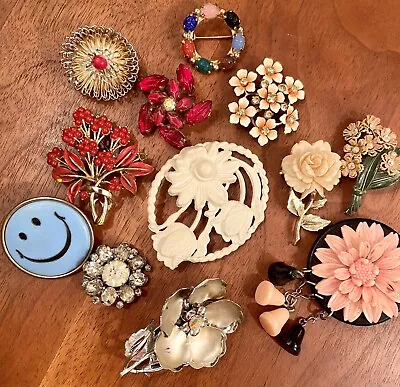 Lot/12 Vintage Pins Brooch Estate Costume Jewelry Flowers Floral • $19