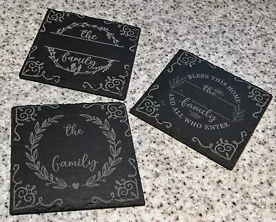 Personalised Slate Coasters  Family Name Laser Engraved Gift For Any Occasion  • £4.99