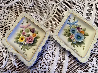 Set Of 2 Vintage Lefton 3D Flowers Bisque Wall Hanging Plaques • $15