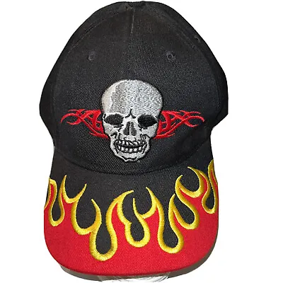 BLACK HAT Fire Skull RED Yellow FLAMES Embroidered Heavy Metal Biker Biker  MMA • $29