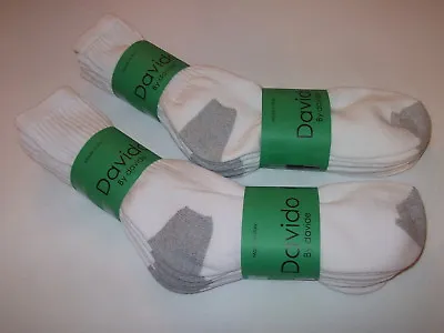  Davido Mens Socks Crew Long 100% Cotton Made In Italy White/gray 6 Pack 9-11 • $19.50