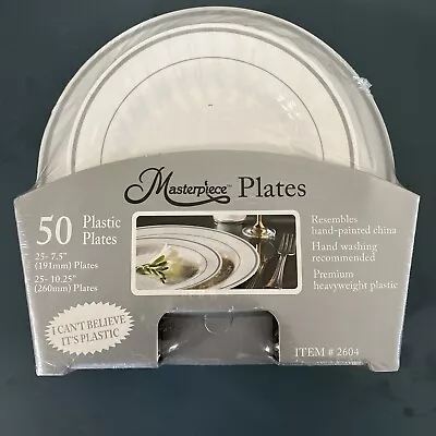 (50 Plates) Masterpiece White Plastic 10.25  & 7.5  New For Party • $39.99