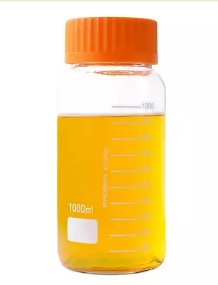 1000mL Clear Glass Reagent Bottle W/Orange Cap Wide Mouth • $10.99