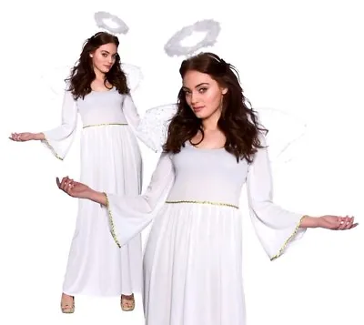 Ladies CHRISTMAS ANGEL With Wings & Halo Nativity Play Adult Fancy Dress Costume • £16.95