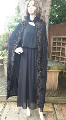 HandCrafted Crushed Velvet 3 Quarter Length Cloak W Beaded Design #2 Pagan Witch • £60