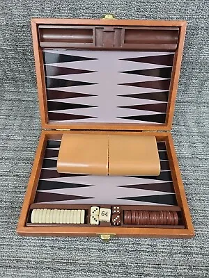 Travel Backgammon Set Magnetic Pieces Complete With Instructions Brown Vinyl  • $16.95