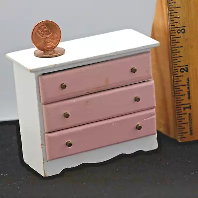 Vintage Traditional Wooden Pink 3 Drawer Dresser -Dollhouse Miniature 1:12 Scale • $39