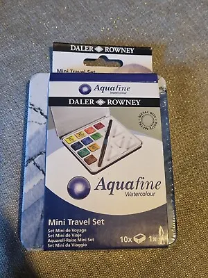 Daler Rowney Aquafine Mini Travel Set Tin - 10 Colours & Mini Brush New • £7.50