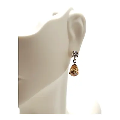 RSE 925 Sterling Silver Pear Teardrop Morganite Gemstone Dangle Drop Earrings • $31.99