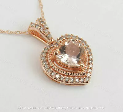 2Ct Heart Cut Morganite Diamond Halo Pendant 18  Necklace 14K Rose Gold Finish • $53.13