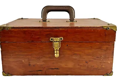 VTG Wood Tackle Box Tool Chest Handmade Brass Handle Locking Hinged 14” • $68.79