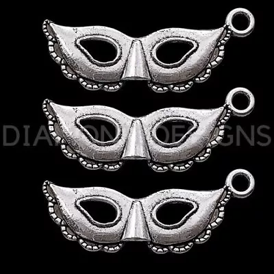 10 Pcs - Tibetan Silver Masquerade Frilly Mask Charms Craft Jewellery 30mm H164 • £2.49