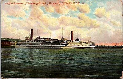Steamers Ticonderoga And Vermont On Lake Champlain Burlington Vermont Postcard • $1.95