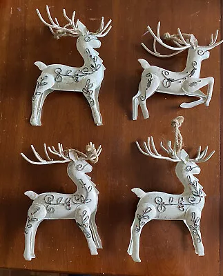 Contemporary Metal Ornate Reindeer Ornaments Set Of 4 Rustic Large 3-D Christmas • $19.95