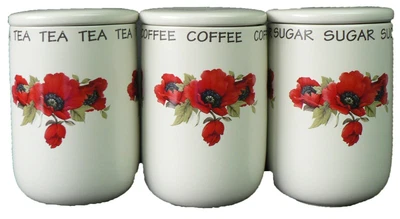 £11.50 • Buy Poppy Design Ceramic Tea Sugar And Coffee Storage Jars Single Or Set Of 3