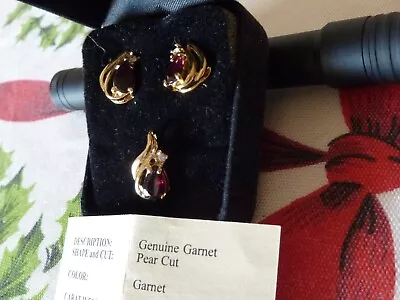 Vintage Garnet Swirl Design Earrings And Pendant Set Never Worn • $52