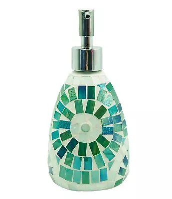 1x Green Aztec Glass Mosaic Soap Dispenser Pump Bottle Holder Crystal Colourful • $37.60