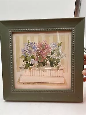 Signed C Winterle Olson Flower Planter Green Framed Painting 12x12 • $30