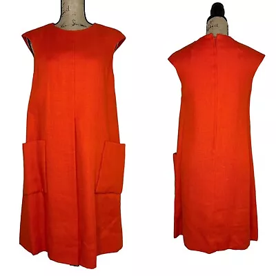 Vtg Mr Mort Swing Dress Womens 9 A Line Linen Red Orange Patch Pockets Slub NEW • $99.99