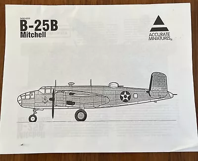 Accurate Miniatures 1/48 B-25b Mitchell Airplane Model Kit Instructions Only ￼ • $12