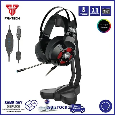 $49 • Buy PC Gaming Headset USB Wired Mic 7.1 Surround Sound RGB Light With Stand Bundle