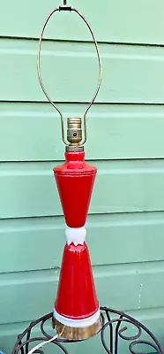 Aladdin Vintage Tall Alacite Glass Red Ivory Electric Brass Table Lamp 1940's • $50