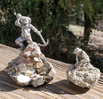 Vintage Gold Mining Pewter Miner Pyrite Cluster Fools Gold Figurine Lot Of 2 • $45