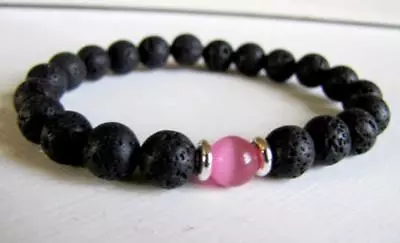 Bead Reiki Stretchy Cuff Men Chakas 8mm Men Pink Cats Eye Stone Beads Bracelets • $1.25