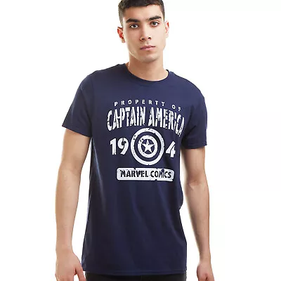 Official Marvel Mens Property Of Captain America T-shirt Navy S-XXL • £13.99