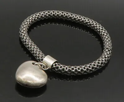 925 Sterling Silver - Vintage Love Heart Charmed Hollow Chain Bracelet - BT9071 • $85.41