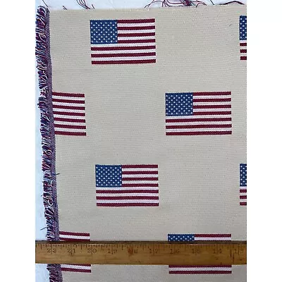 Fabric - Tapestry Weave Upholstery July 4th Flags On Tan 55” X 23 1/2” Inches • £12.49