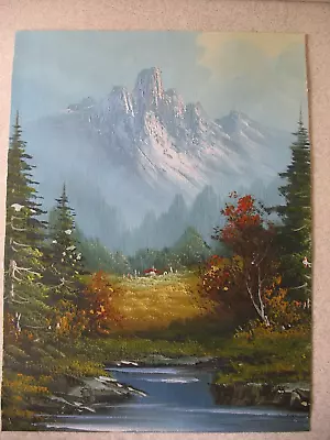 Vintage OIL PAINTING On Canvas EUROPEAN MOUNTAIN SCENE With HOUSE. 12 X 16 • $19.95