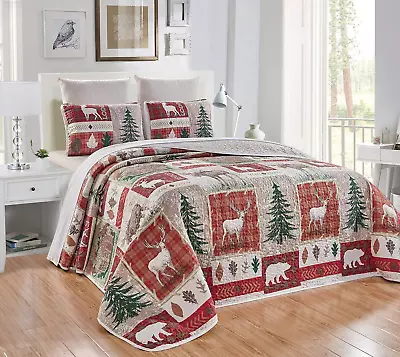 3-Piece Fine Printed Oversize (115  X 95 ) Quilt Set Reversible Bedspread Coverl • $55.99