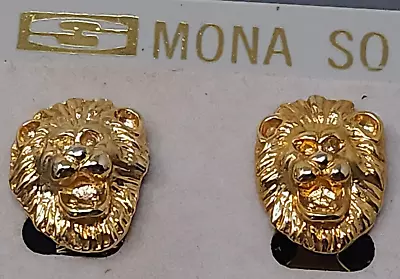 Vintage MONA SO Lion Head Gold Tone Pierced Earrings • $35