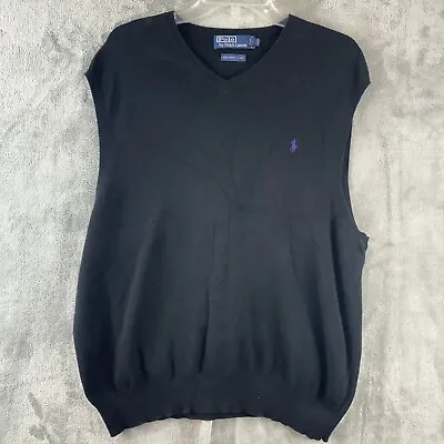 Polo Ralph Lauren Pima Cotton Sweater Vest Mens XL Black V Neck Purple Pony • $24.99