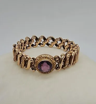 Antique American Queen  Pitman & Keeler Amethyst Stone Gold Filled Bracelet • $169