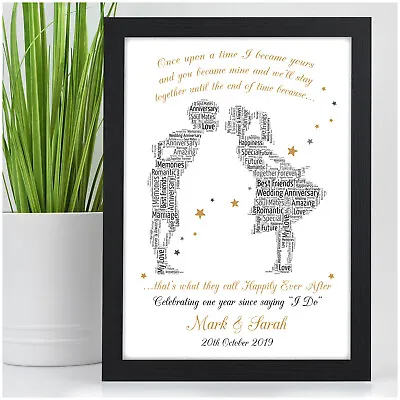 £15.95 • Buy 1st Wedding Anniversary Gift Personalised Happily Ever After Print Paper Present