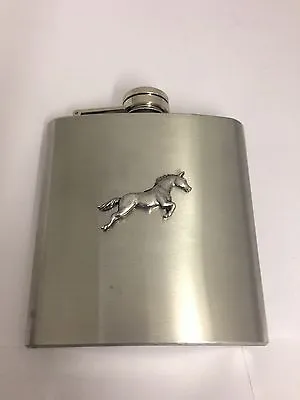 Horse WE-WLHORKR Pewter Emblem On A 6oz Stainless Steel Hip Flask • £17.95