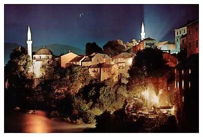 Mostar Ancient Part Town Night Time Unposted Chrome Postcard • $3.80