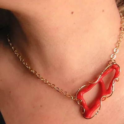 VINTAGE 925 Sterling Silver Hand Carved Coral Branch Woman Collar Necklace • $232.90