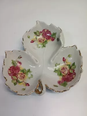 Vintage UCAGCO China Leaf Shape Candy Dish Floral Made In Japan #79 • $15