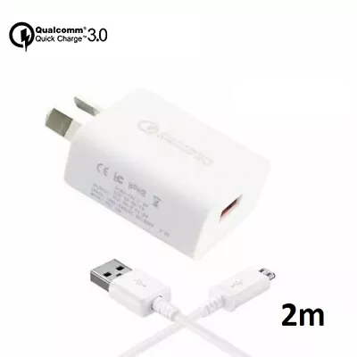 QUALCOMM 3.0 9V Adaptive Fast Wall Charger+2M USB Cable Galaxy S3 S7 S6 Note 5 4 • $15.99